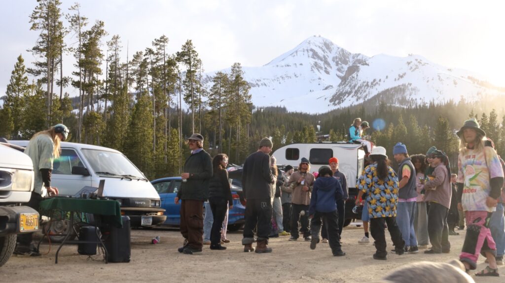 Spontaneous rave overlooked by Lone Mountain in Big Sky, MT.